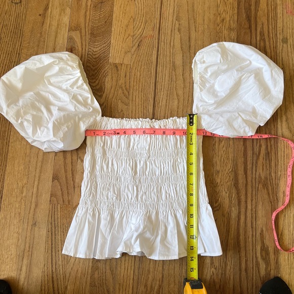 ASTR The Label White Smocked Puff Sleeve Peplum Top XS - Picture 6 of 8